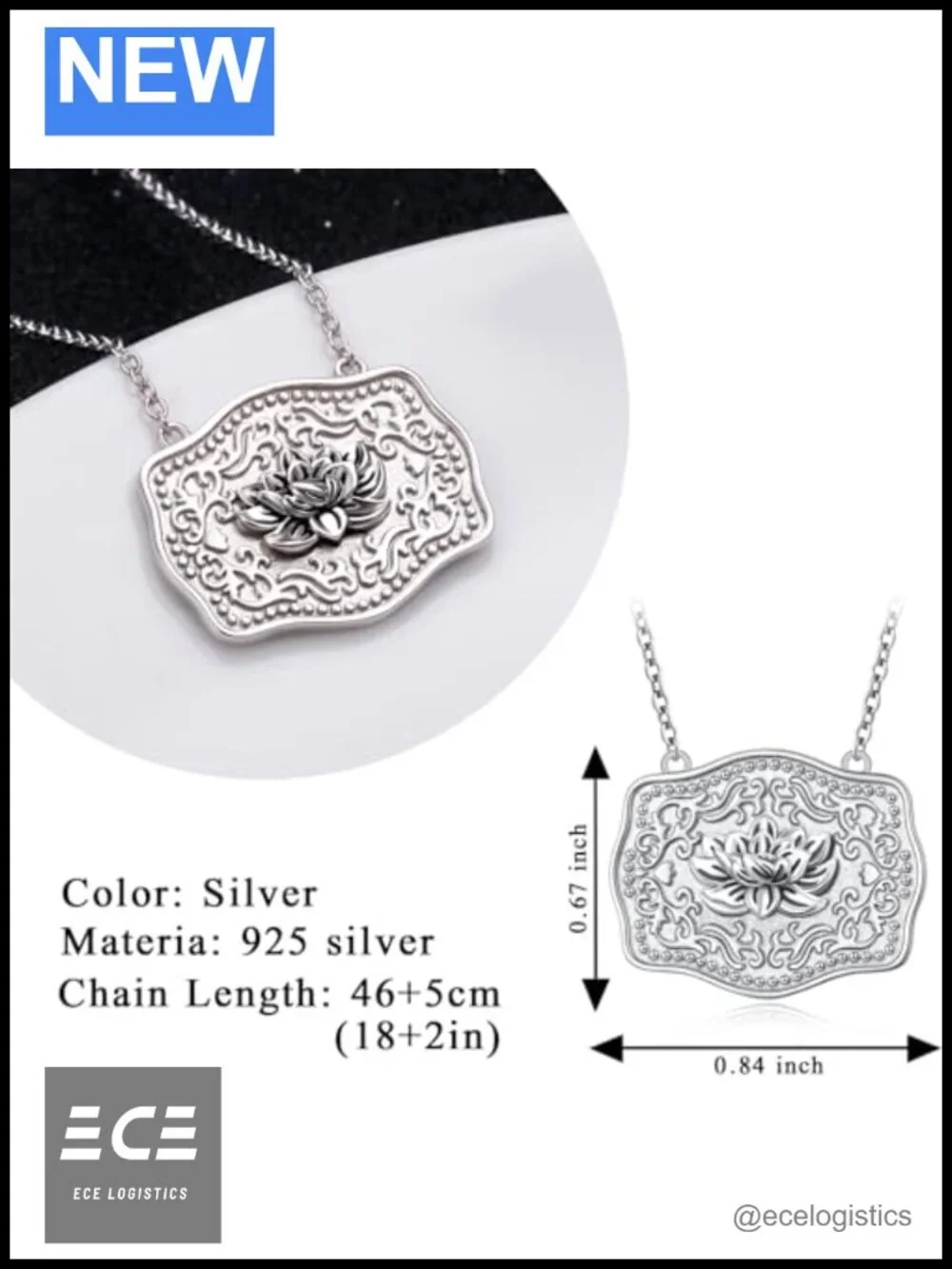 S925 Sterling Silver Lotus Pendant Necklace Adjustable Chain